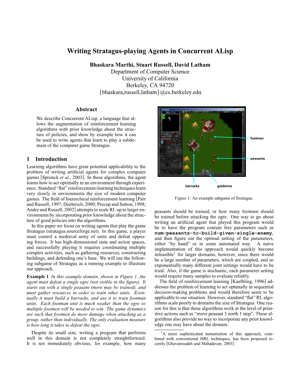 Writing Stratagus-Playing Agents in Concurrent Alisp