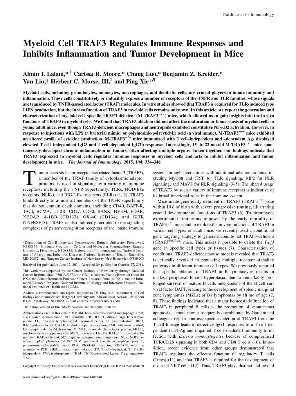 Tumor Development in Mice Responses and Inhibits