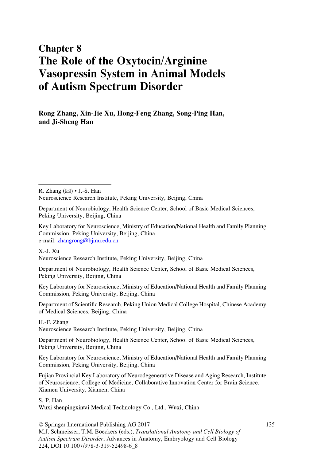 The Role of the Oxytocin/Arginine Vasopressin System in Animal Models of Autism Spectrum Disorder