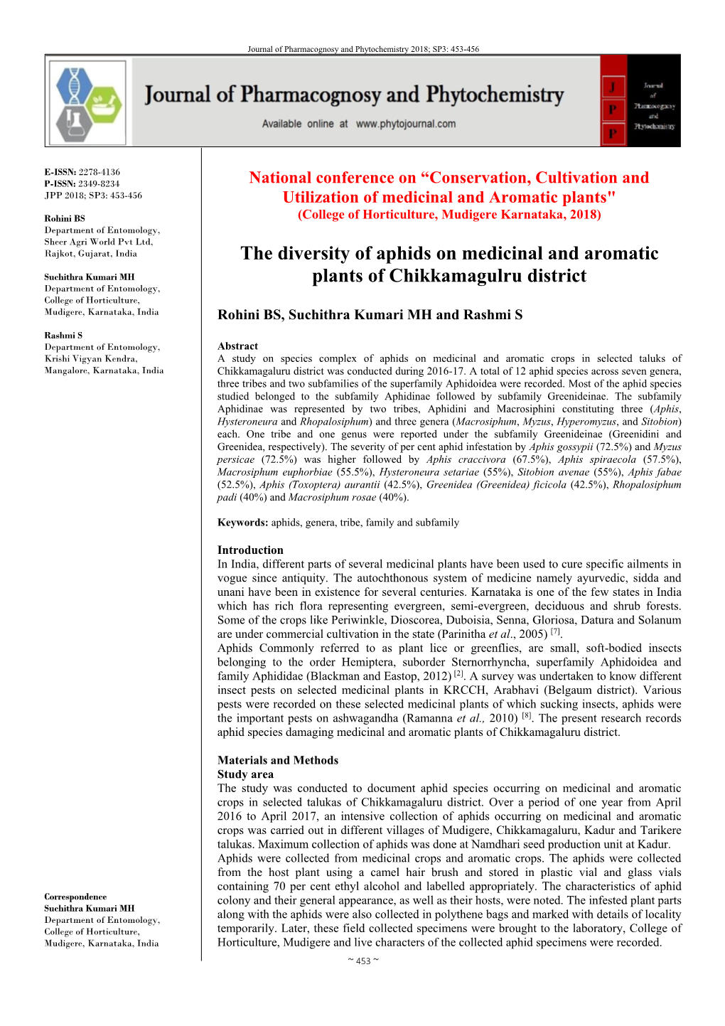 The Diversity of Aphids on Medicinal and Aromatic Plants Of