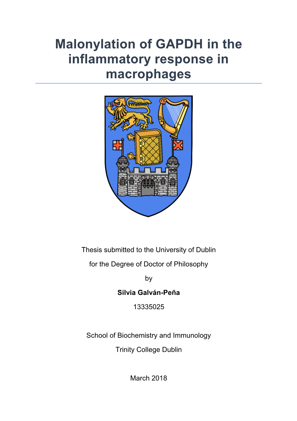 Malonylation of GAPDH in the Inflammatory Response in Macrophages