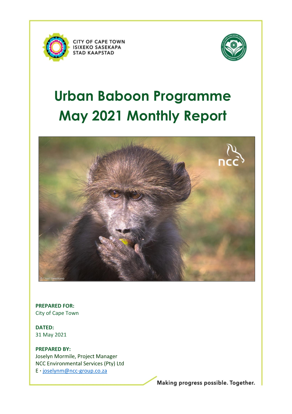 Urban Baboon Programme May 2021 Monthly Report
