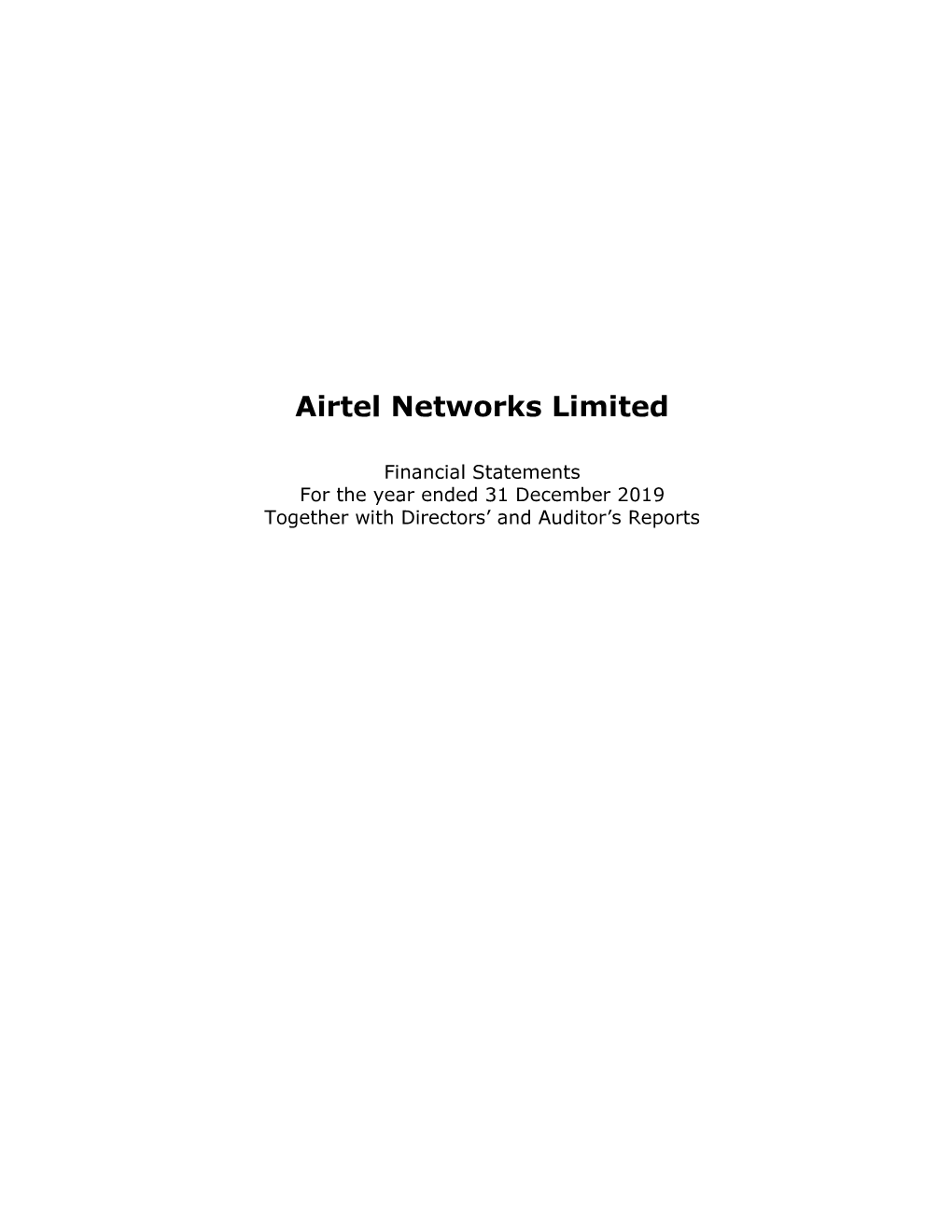 Airtel Networks Limited Annual Report and Financial Statements – 31 December 2019
