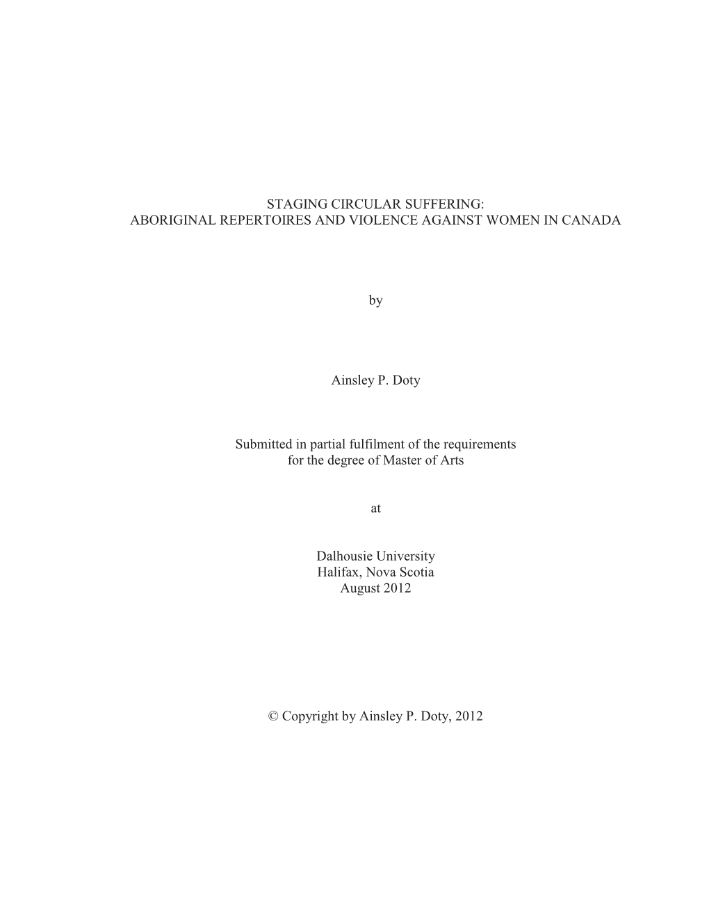 Aboriginal Repertoires and Violence Against Women in Canada