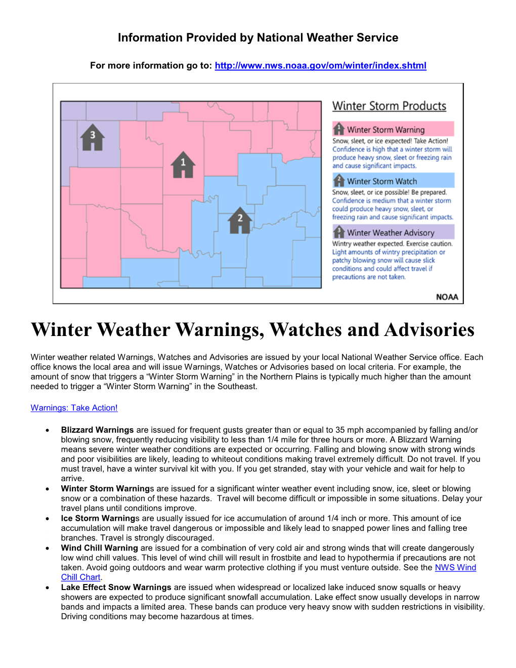 Winter Weather Warnings, Watches and Advisories