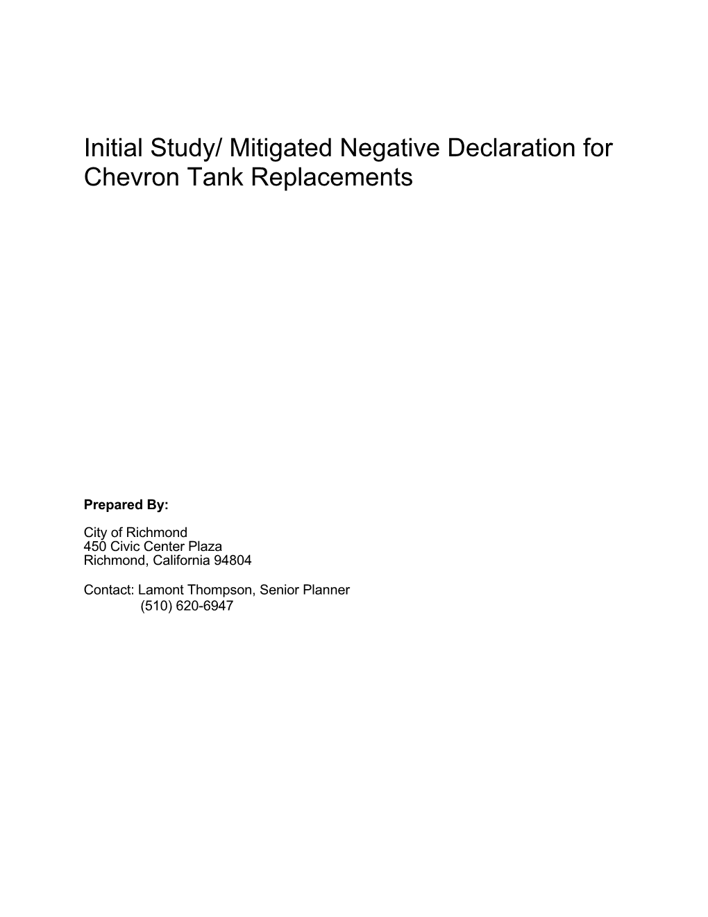 Mitigated Negative Declaration for Chevron Tank Replacements