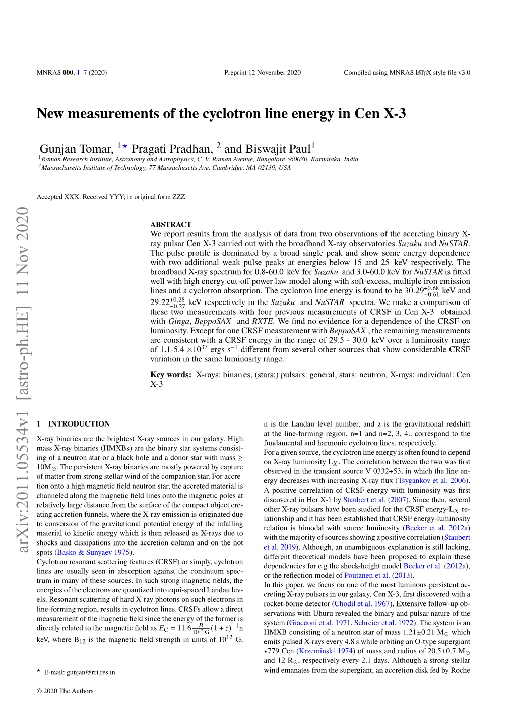 New Measurements of the Cyclotron Line Energy in Cen X-3