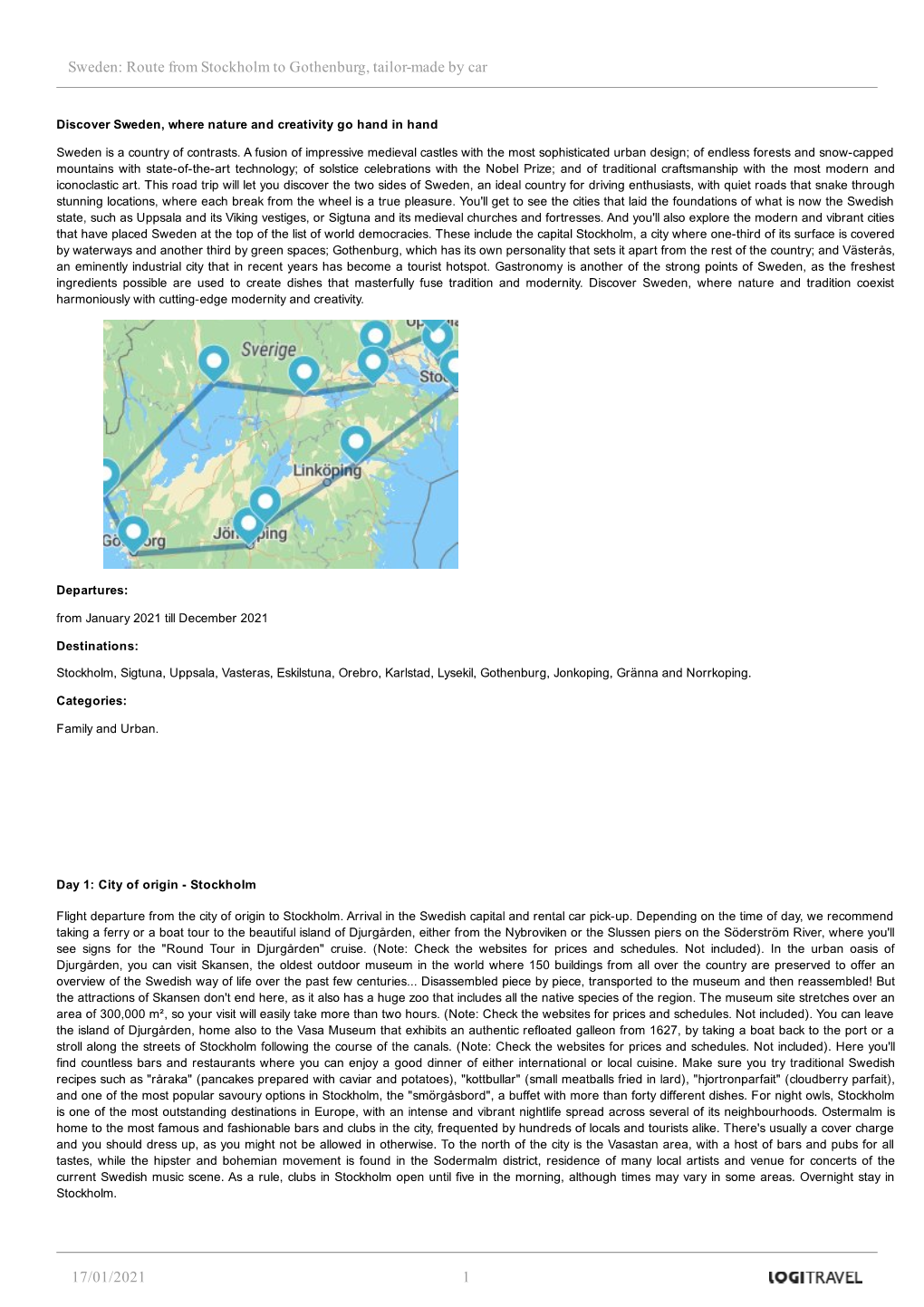 Route from Stockholm to Gothenburg, Tailormade by Car 17/01/2021 1