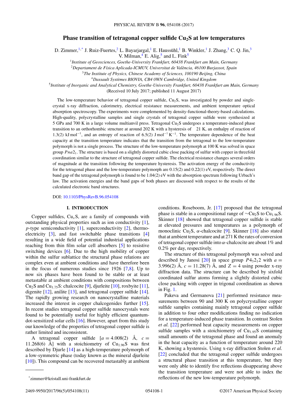 Phase Transition of Tetragonal Copper Sulfide Cu2s at Low Temperatures