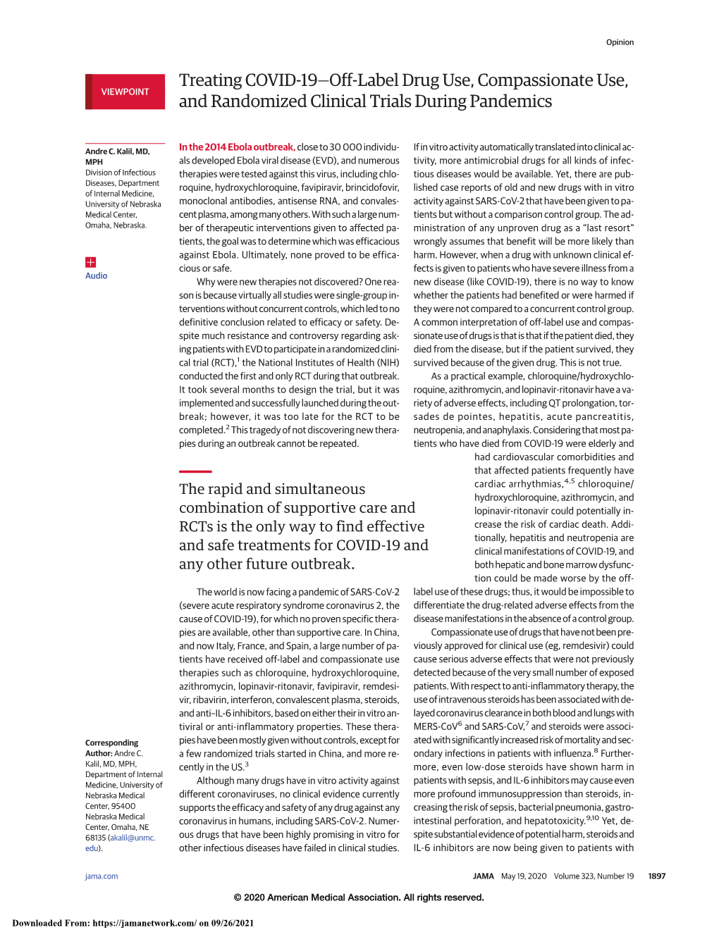 Treating COVID-19—Off-Label Drug Use, Compassionate Use, And