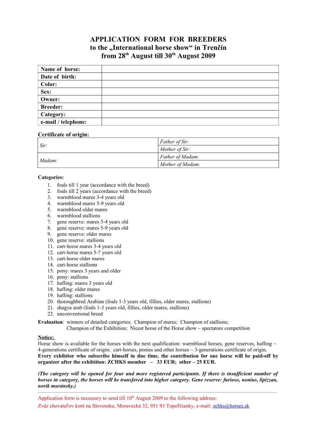 Application Form for Breeders