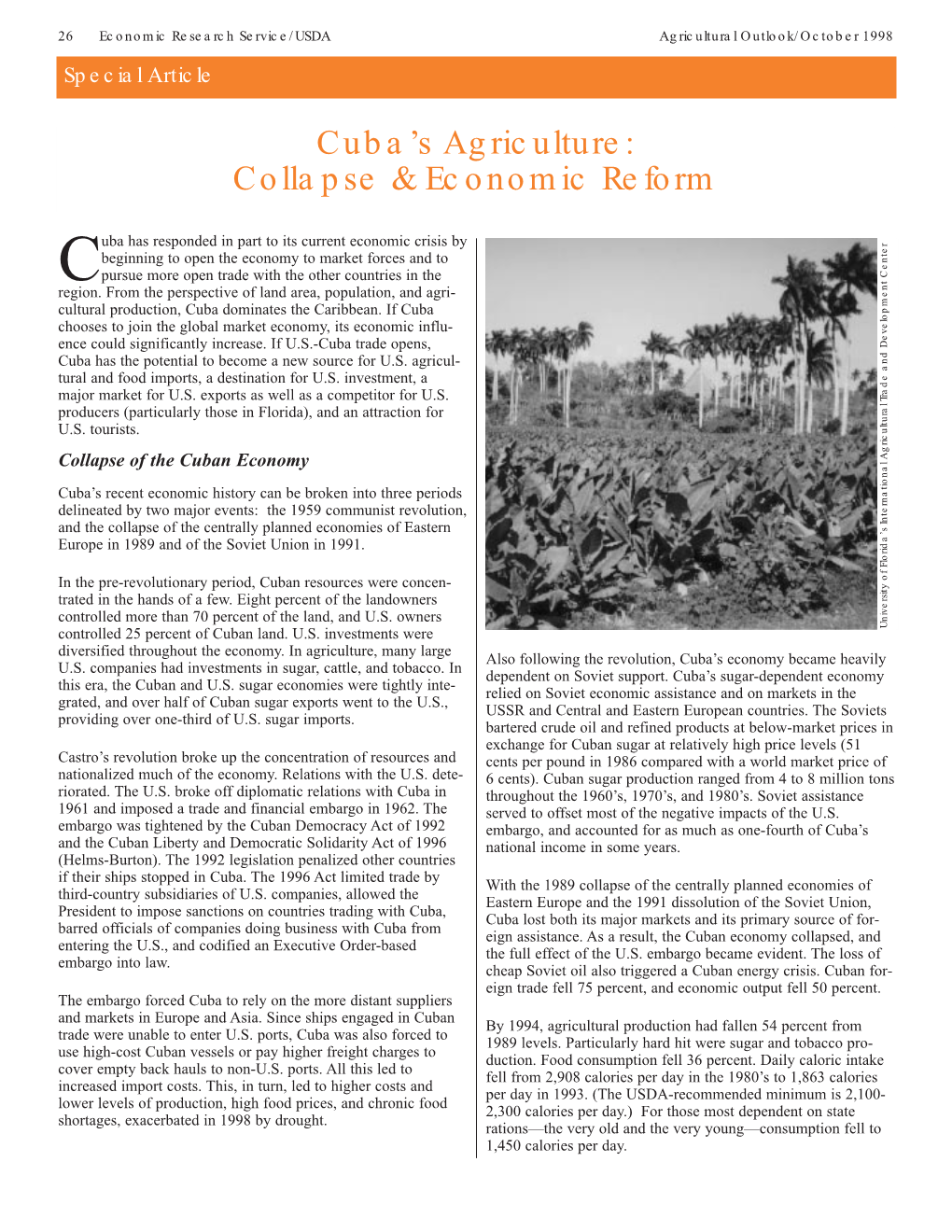 Cuba's Agriculture: Collapse & Economic Reform