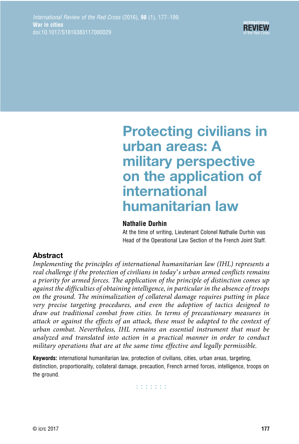 Protecting Civilians in Urban Areas