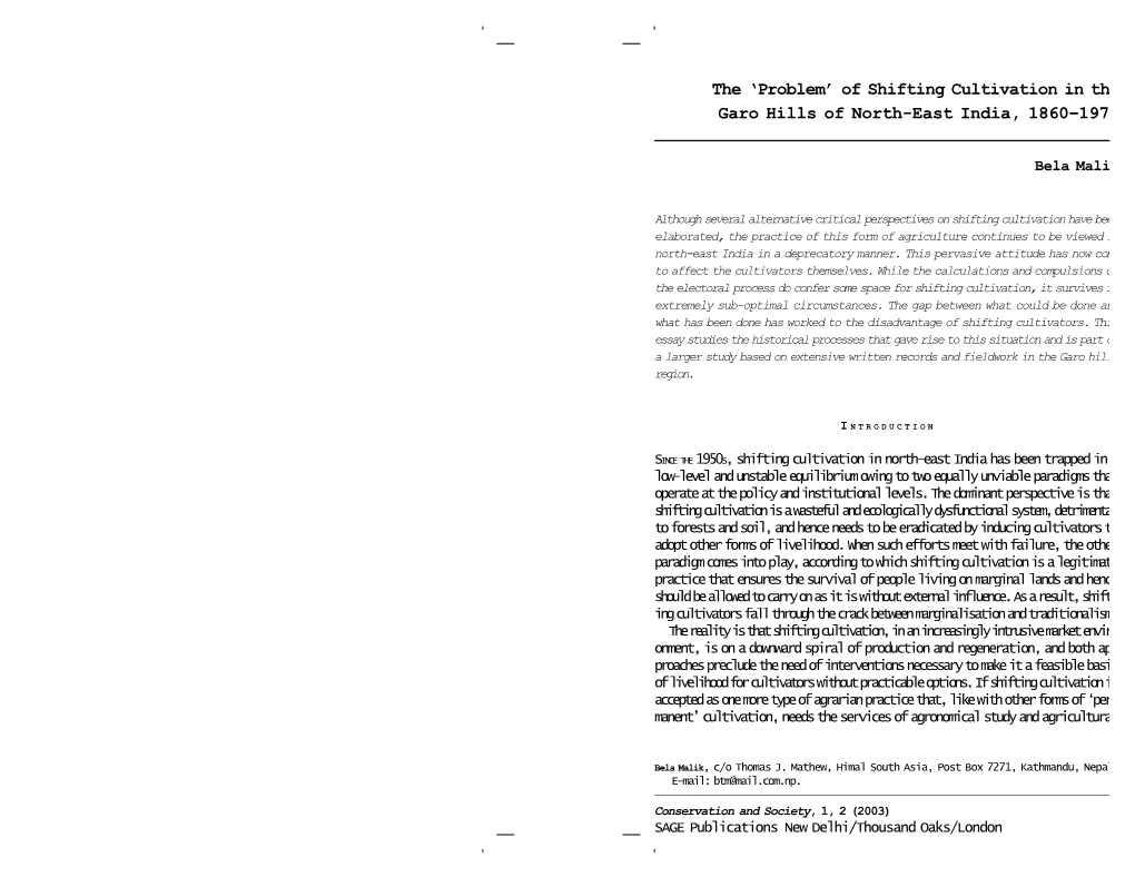 Of Shifting Cultivation in the Garo Hills of North-East India, 1860–1970