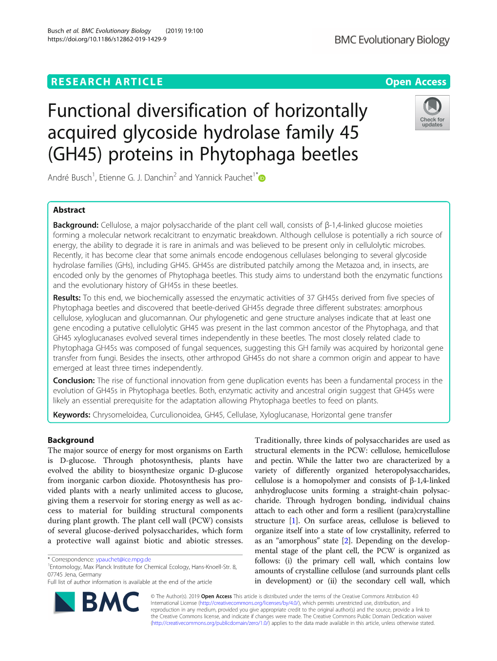 GH45) Proteins in Phytophaga Beetles André Busch1, Etienne G