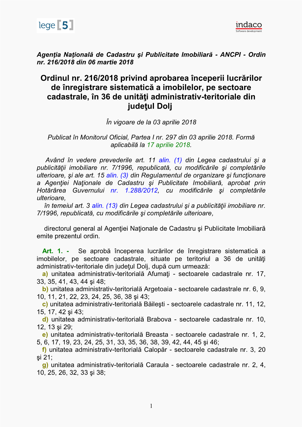 Ordinul Nr. 216/2018 Privind Aprobarea Începerii Lucrărilor De