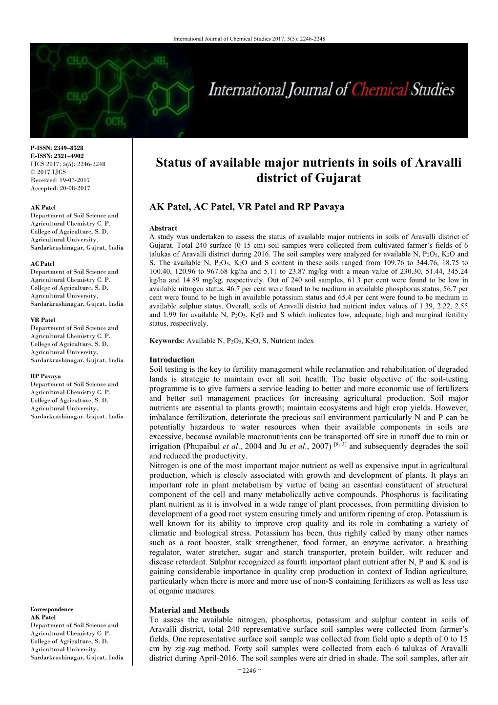 Status of Available Major Nutrients in Soils of Aravalli District of Gujarat