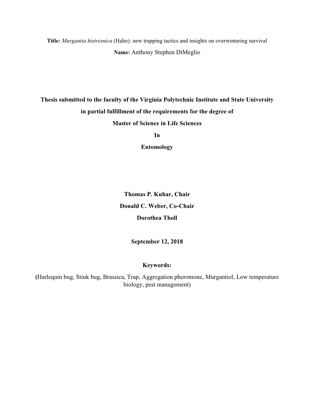 Anthony Stephen Dimeglio Thesis Submitted to The