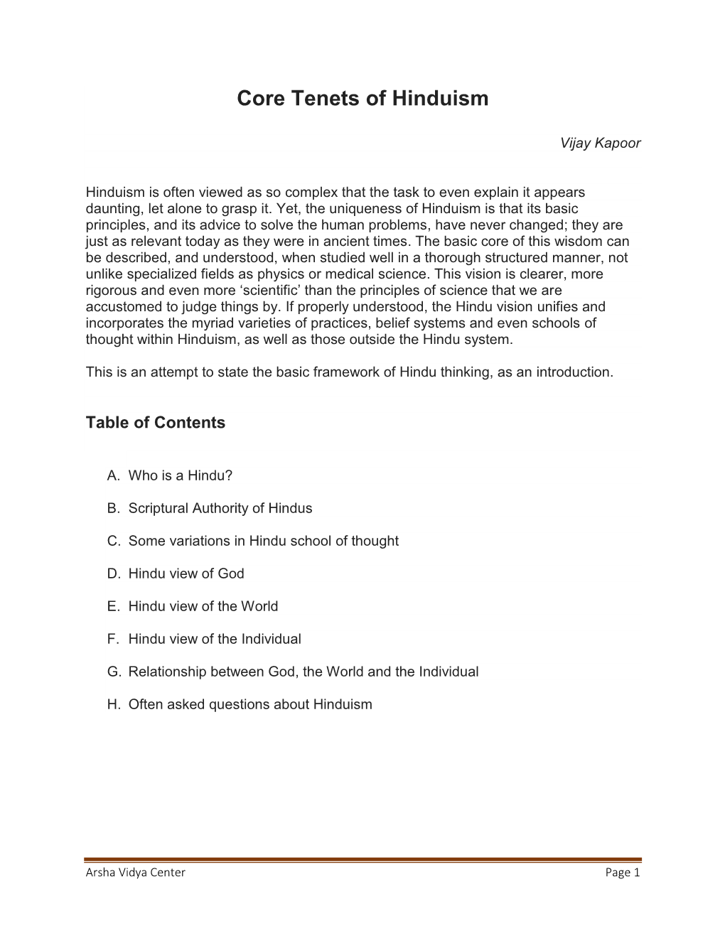 1) Core Tenets of Hinduism (Pdf) – Vijay Kapoor