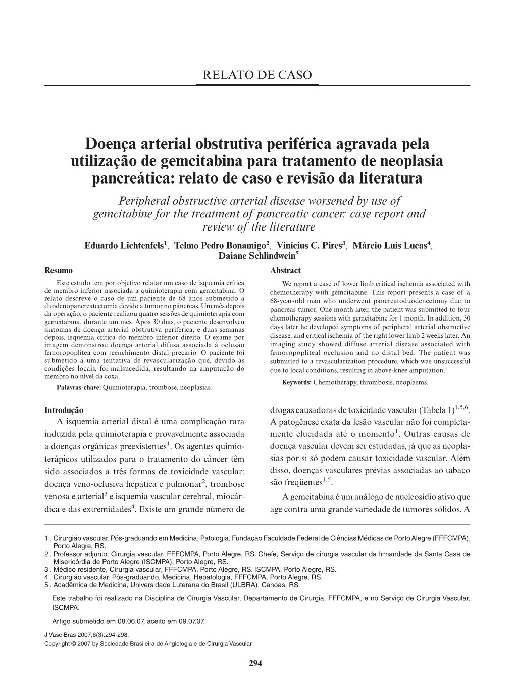 Peripheral Obstructive Arterial Disease Worsened by Use of Gemcitabine For