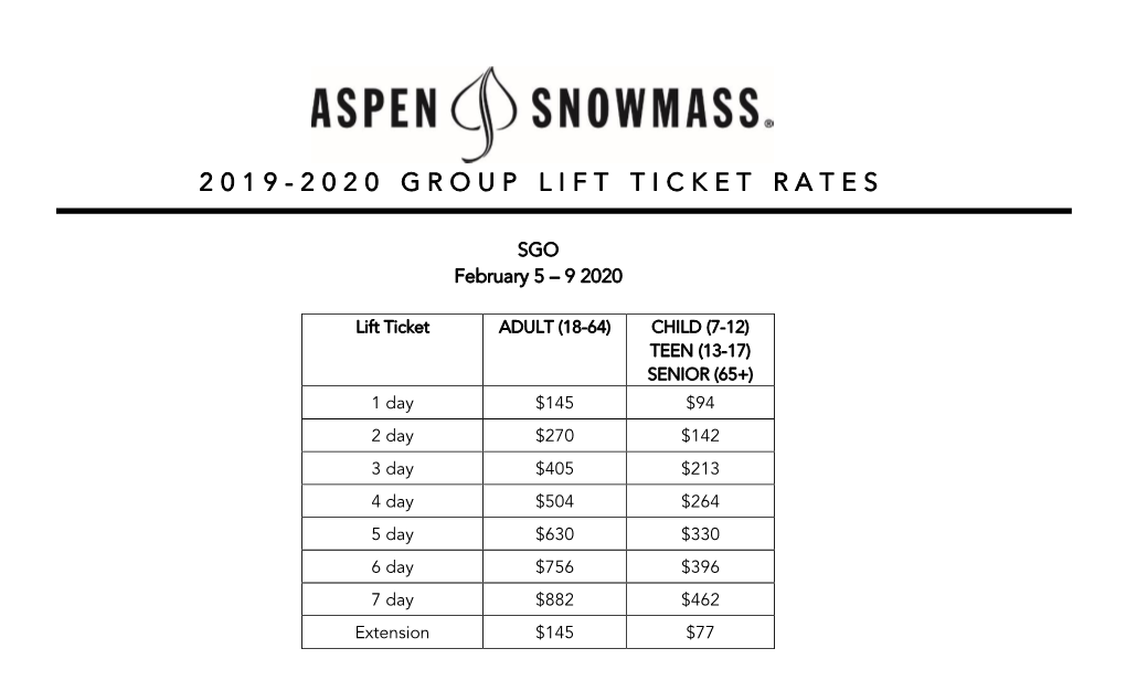 Group Lift Ticket Prices
