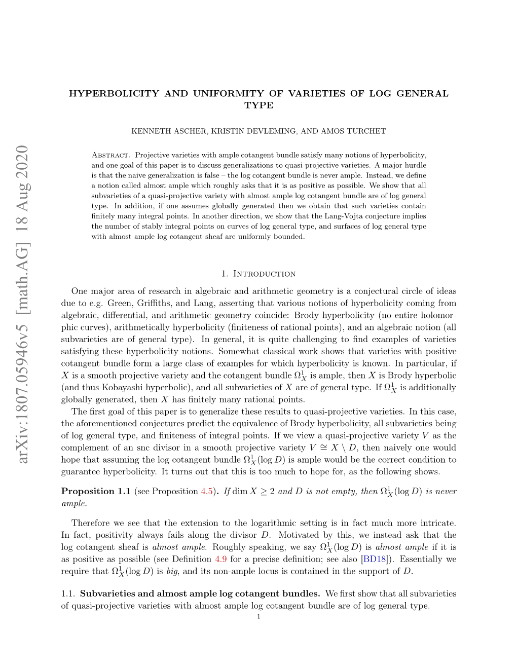 Arxiv:1807.05946V5 [Math.AG] 18 Aug 2020