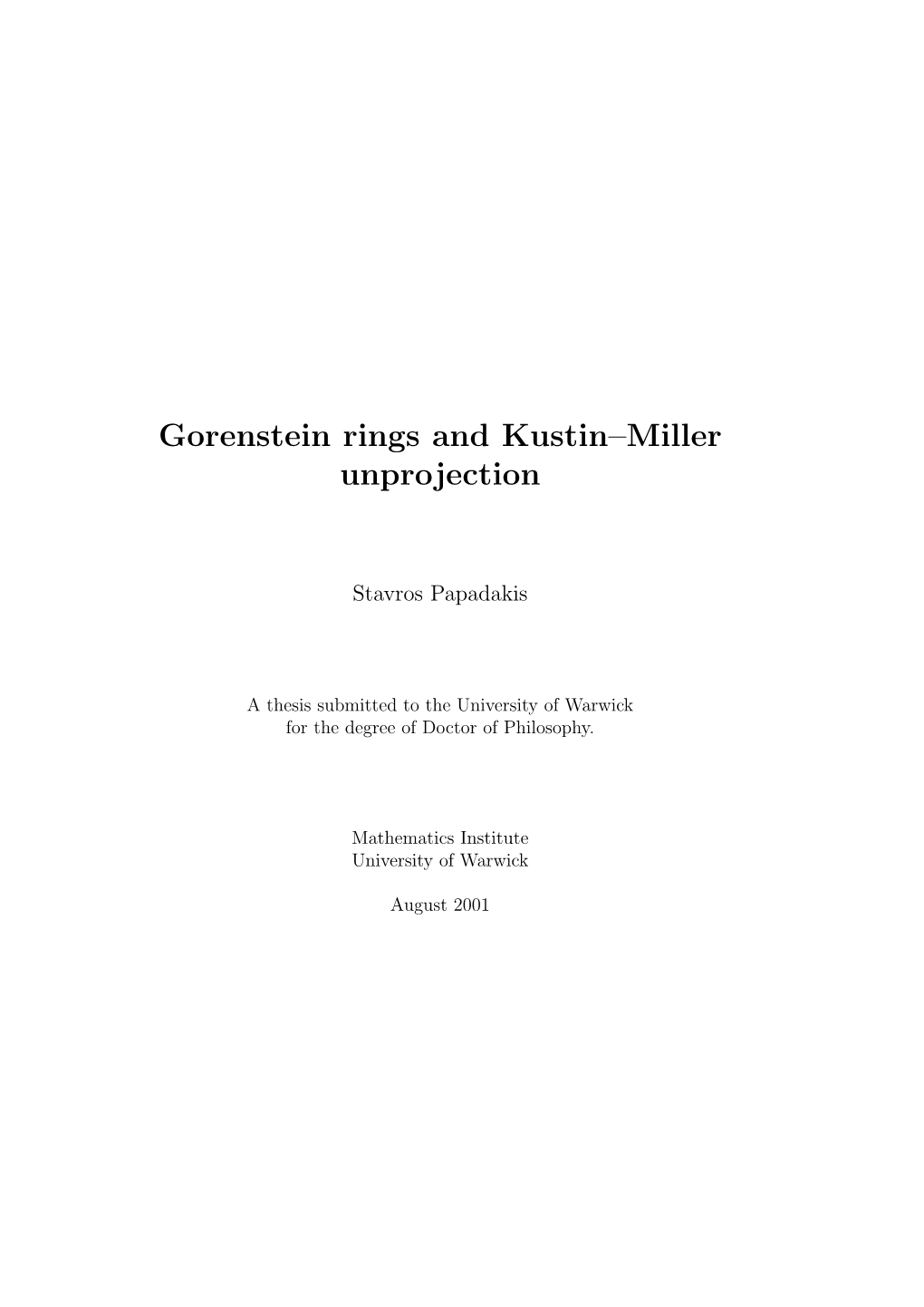 Gorenstein Rings and Kustin–Miller Unprojection