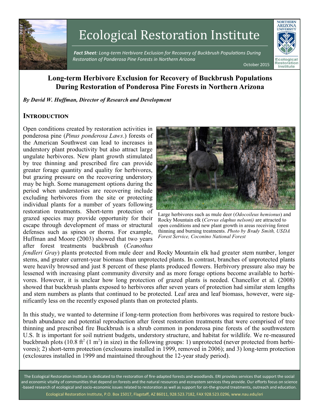 Long-Term Herbivore Exclusion for Recovery of Buckbrush Populations During Restoration of Ponderosa Pine Forests in Northern Arizona October 2015