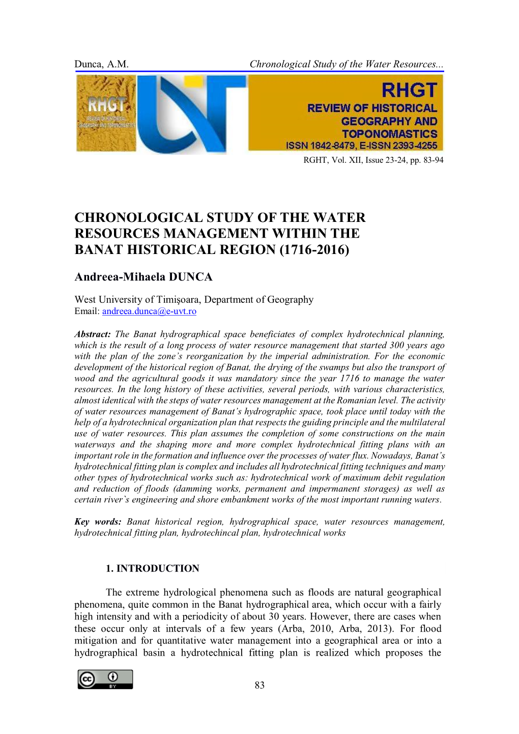 Chronological Study of the Water Resources Management Within the Banat Historical Region (1716-2016)