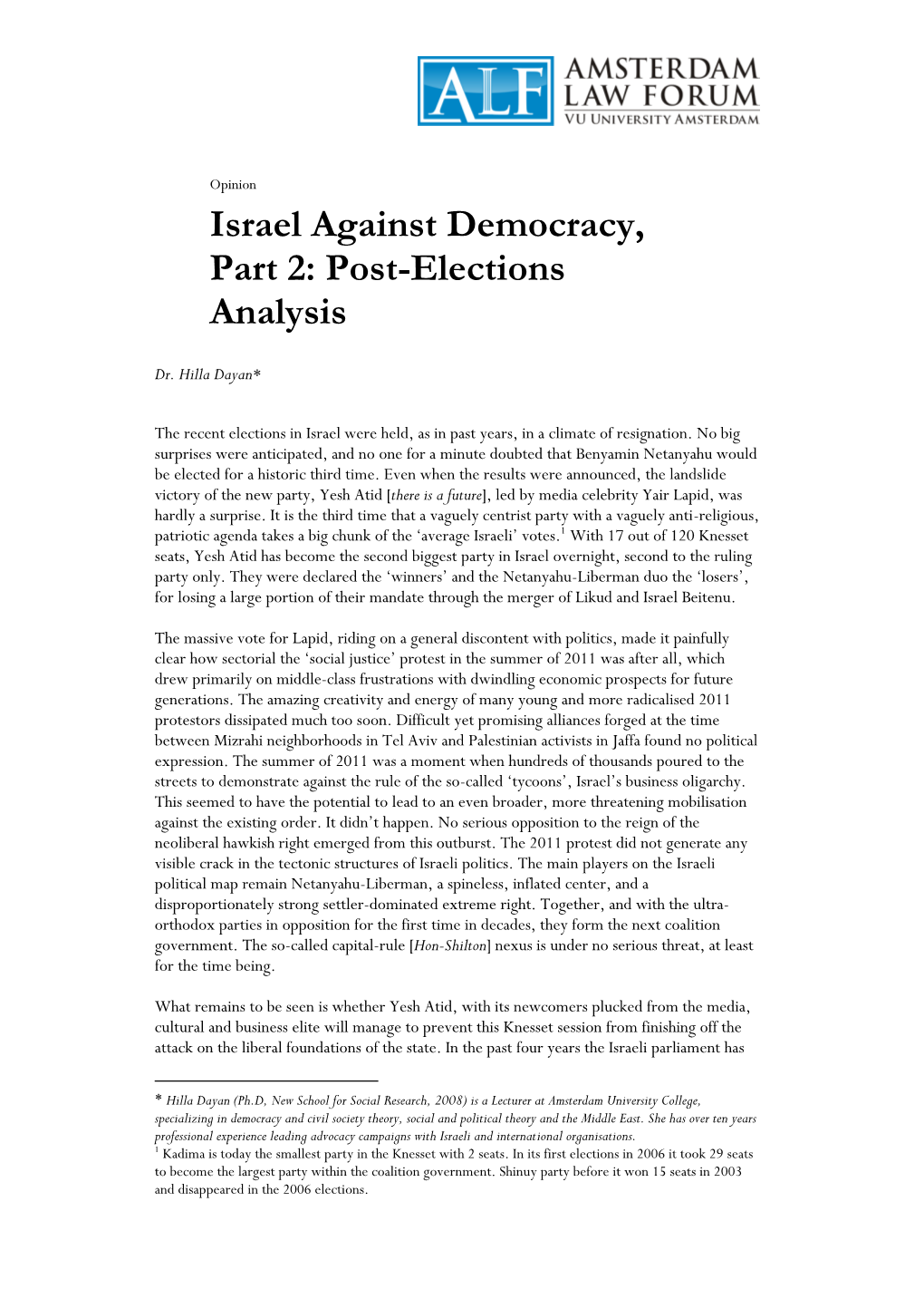 Israel Against Democracy, Part 2: Post-Elections Analysis