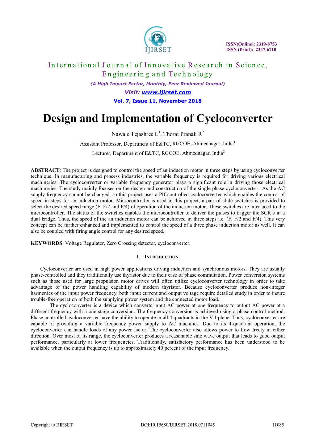 Design and Implementation of Cycloconverter
