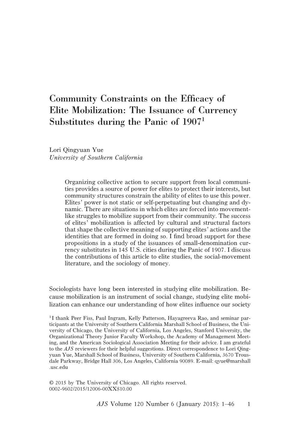 Community Constraints on the Efficacy of Elite Mobilization: the Issuance