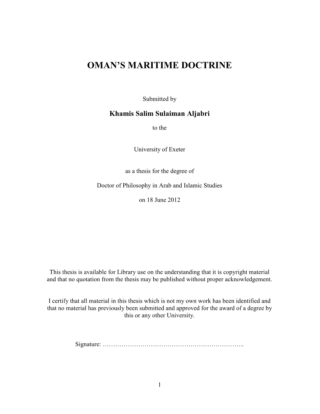 Oman's Maritime Doctrine