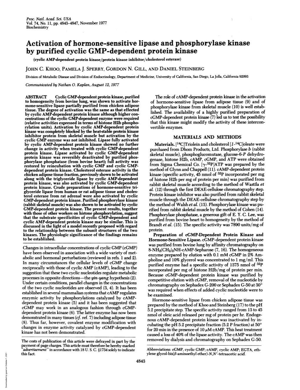 Activation of Hormone-Sensitive Lipase and Phosphorylase Kinase by Purified Cyclic GMP-Dependent Protein Kinase