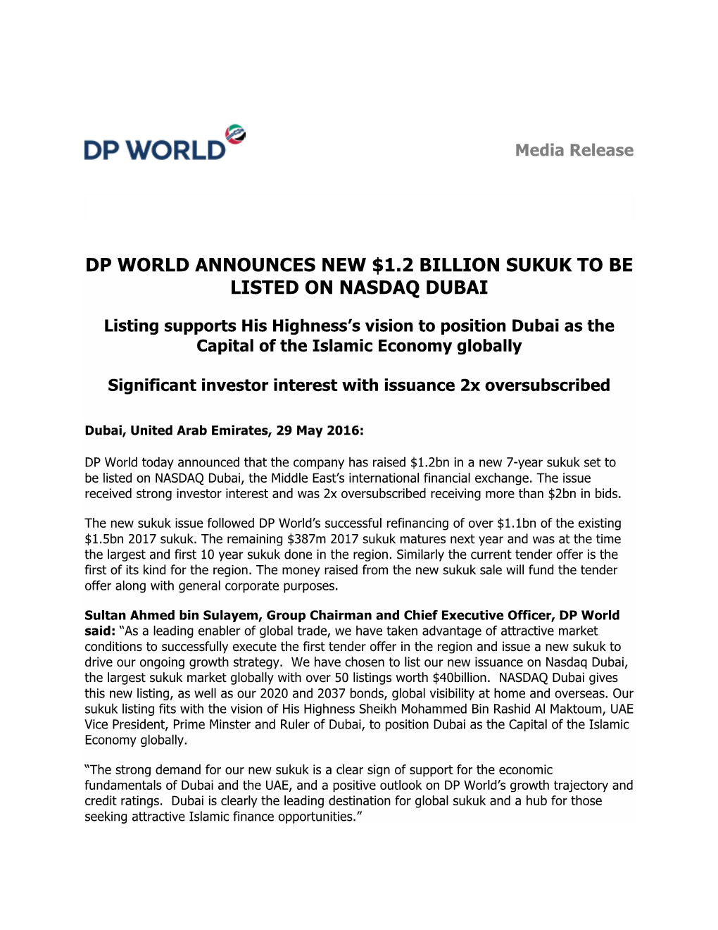 DP World Announces New $1.2Bn Sukuk to Be Listed on Nasdaq Dubai