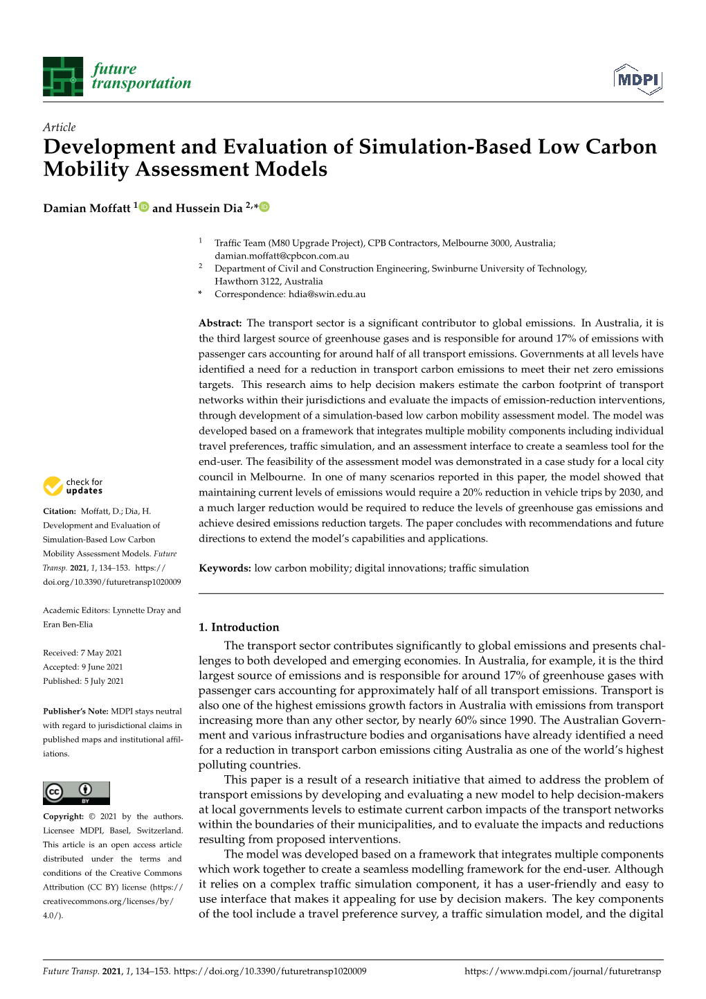 Development and Evaluation of Simulation-Based Low Carbon Mobility Assessment Models