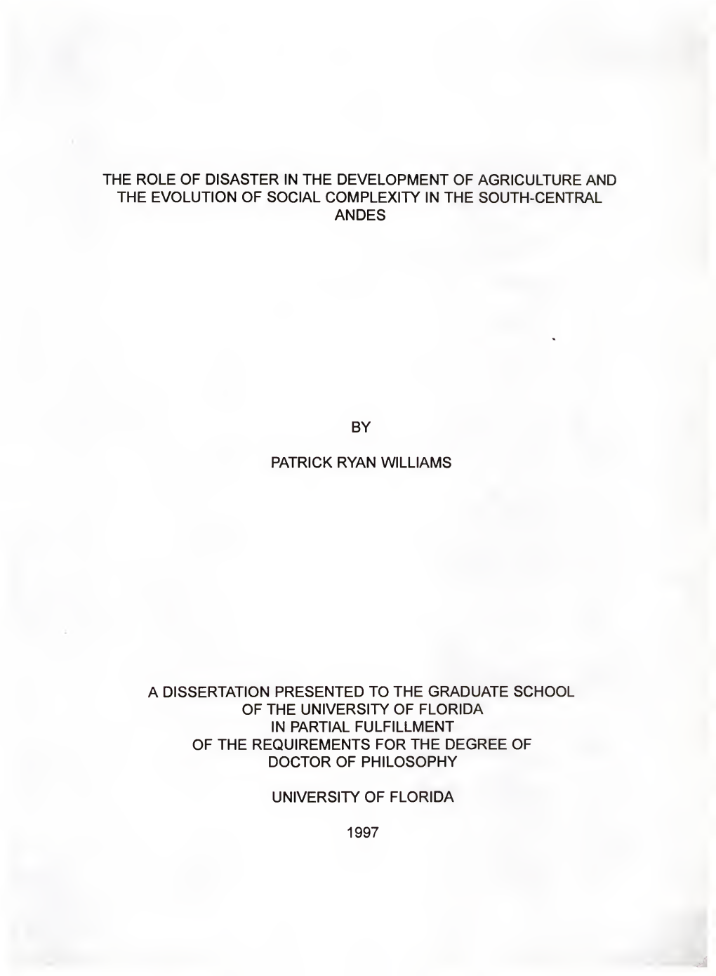 The Role of Disaster in the Development of Agriculture and the Evolution of Social Complexity in the South-Central Andes