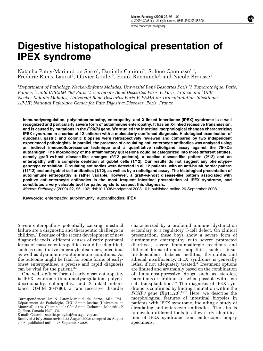 Digestive Histopathological Presentation of IPEX Syndrome