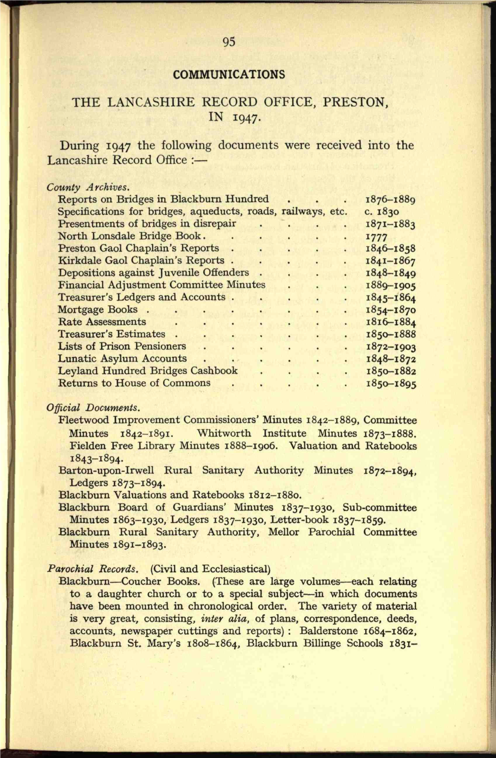 The County Record Office, Preston, in 1947