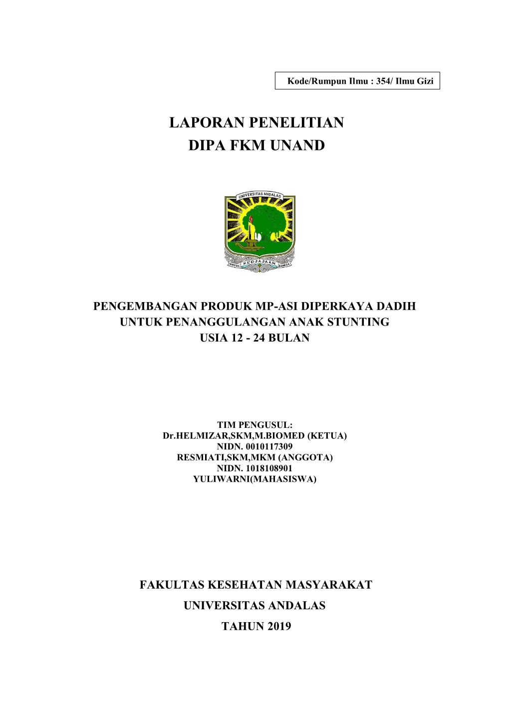 Laporan Penelitian Dipa Fkm Unand