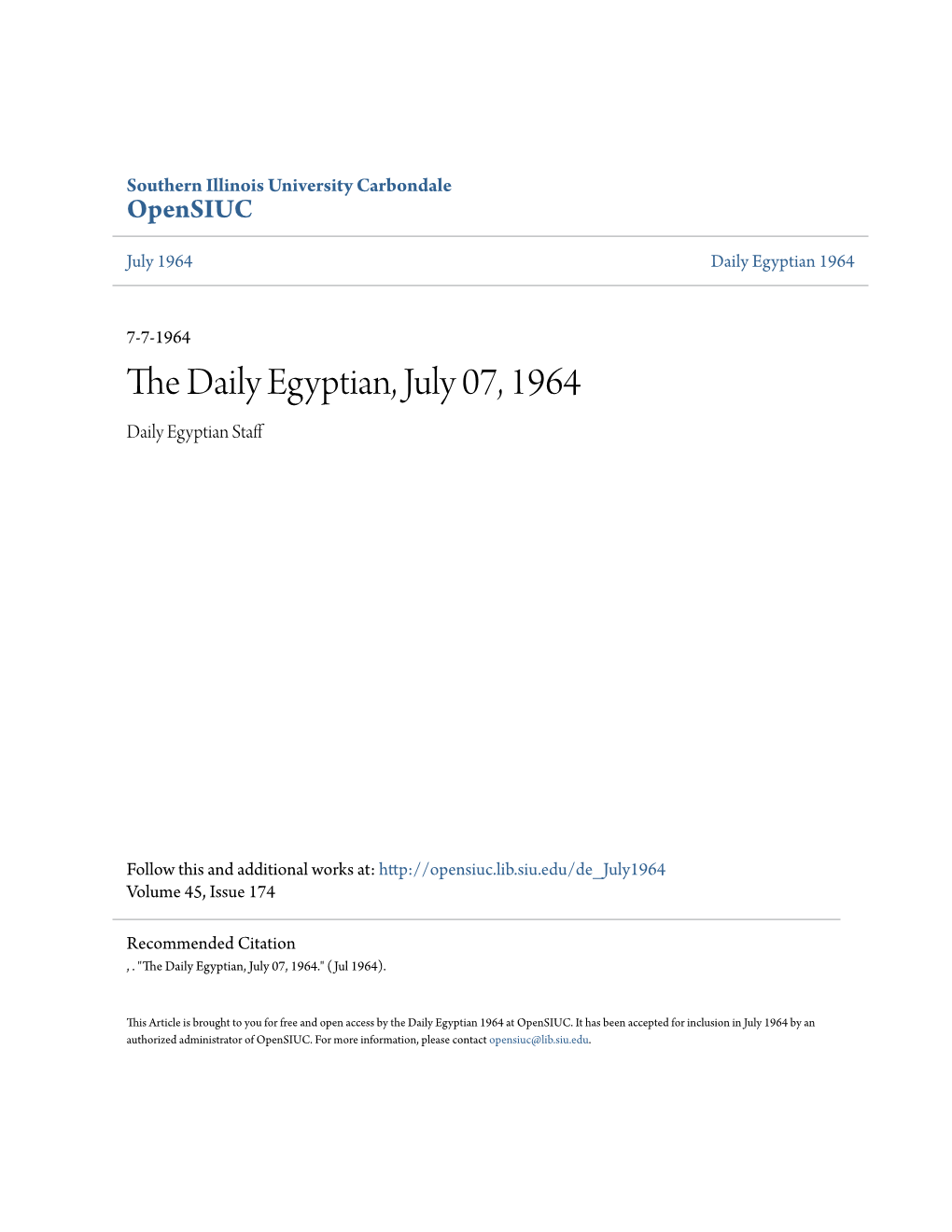 The Daily Egyptian, July 07, 1964