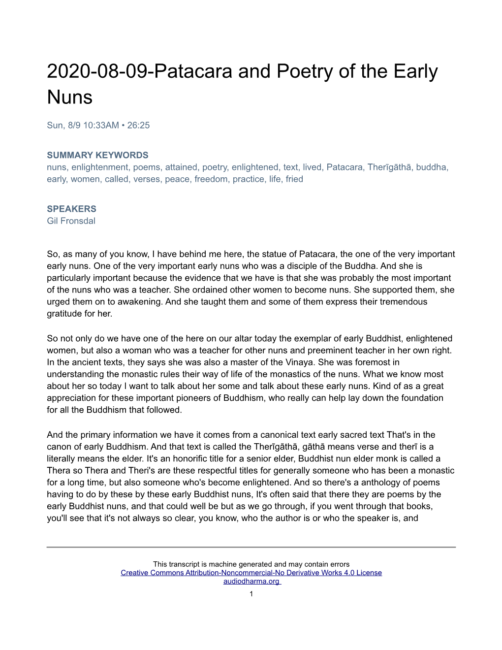 2020-08-09-Patacara and Poetry of the Early Nuns