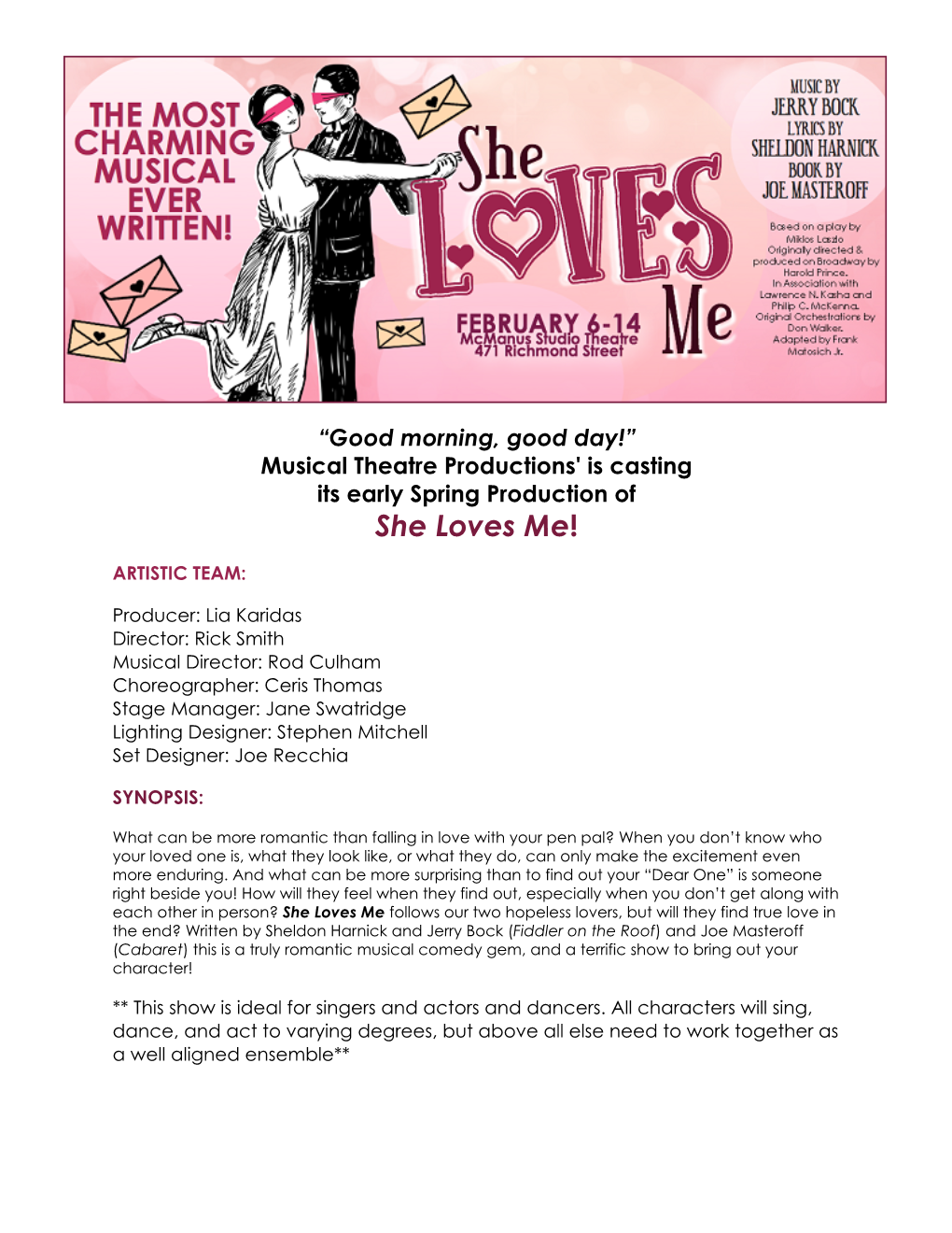 She Loves Me Audition Notice
