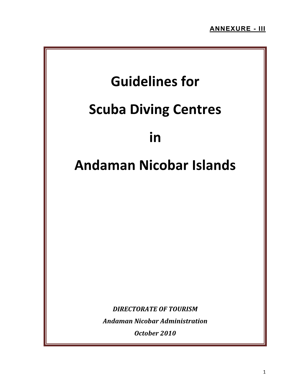 Guidelines for Scuba Diving Centres in Andaman Nicobar Islands