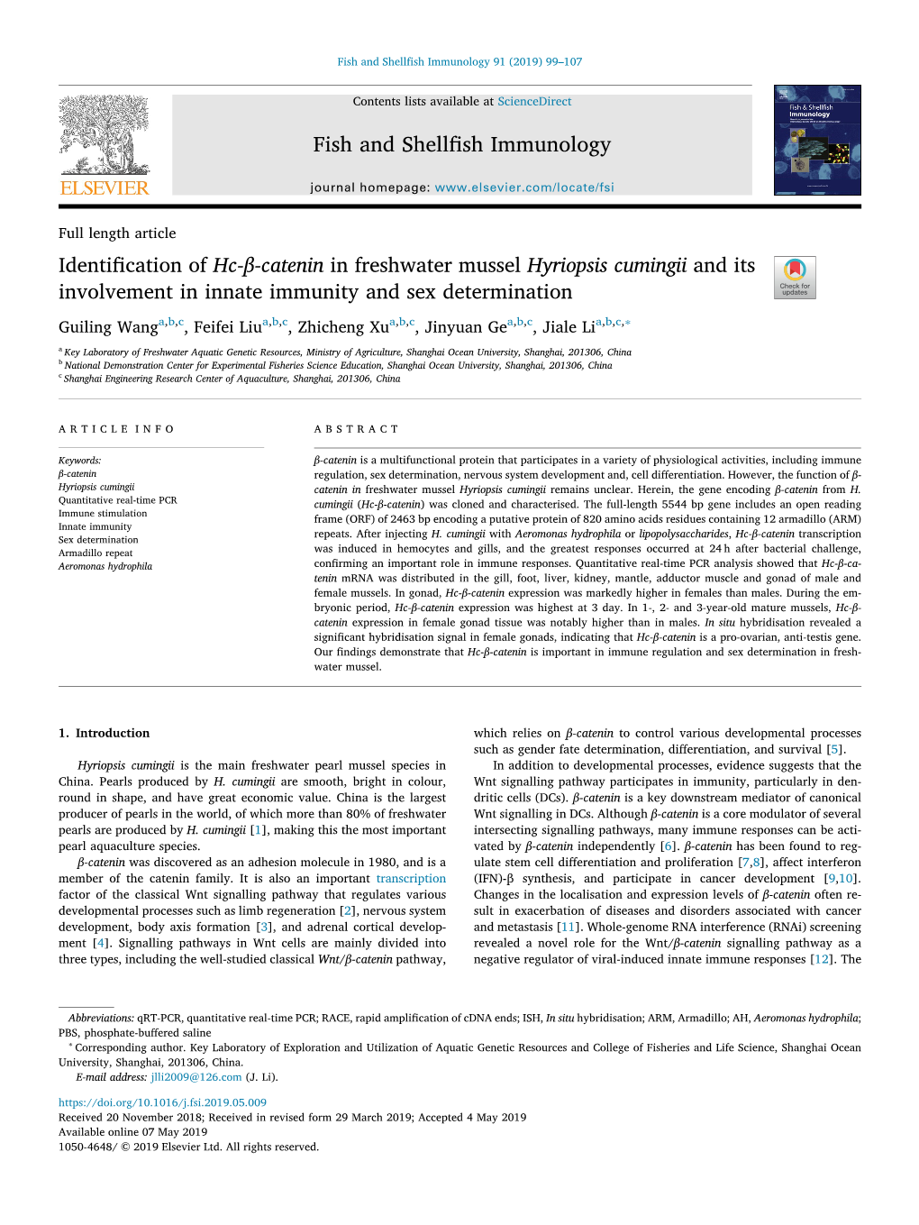 Fish and Shellfish Immunology 91 (2019) 99–107