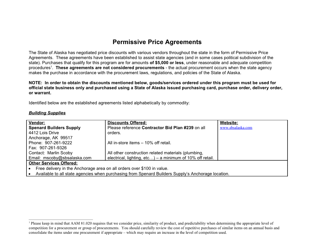 Permissive Price Agreements