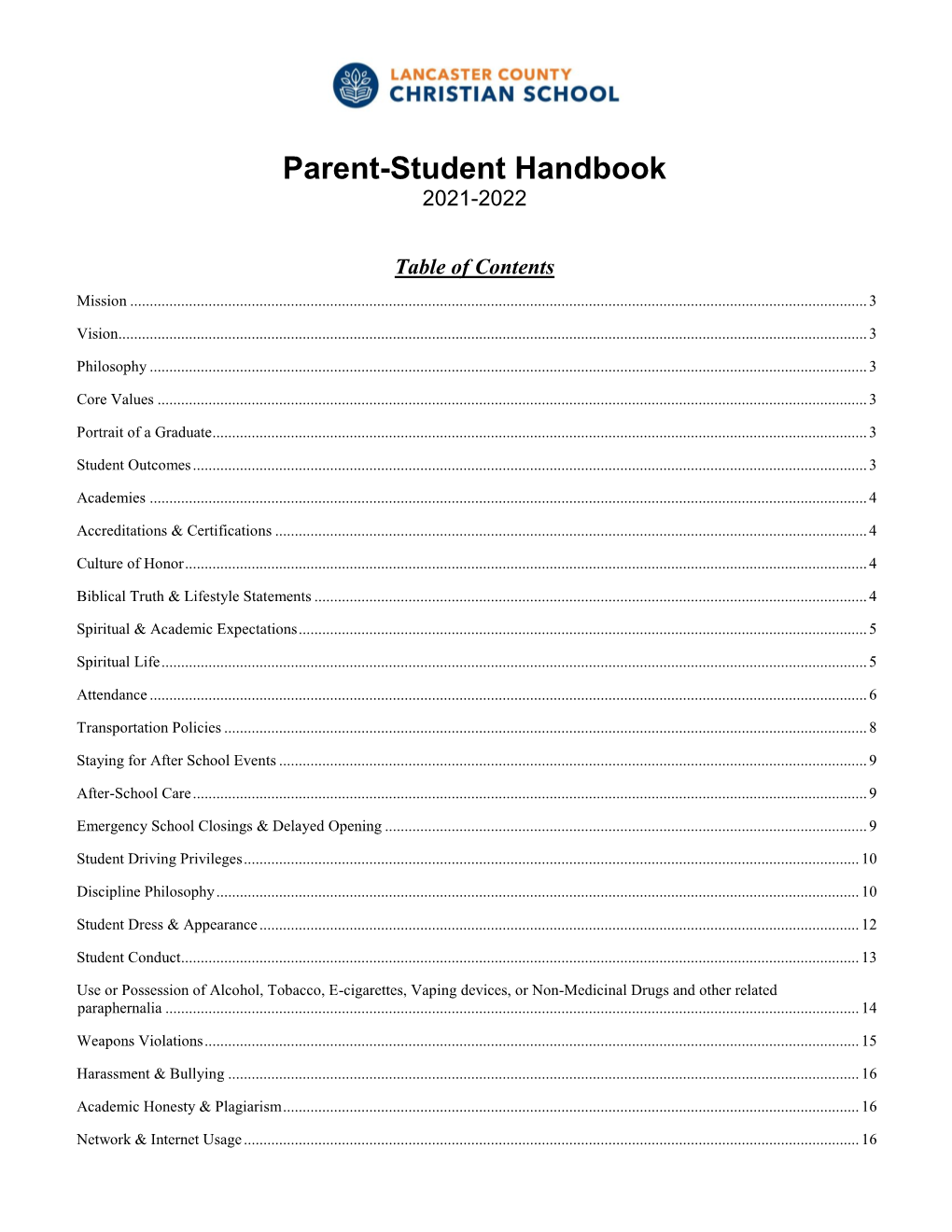 Parent-Student Handbook 2021-2022