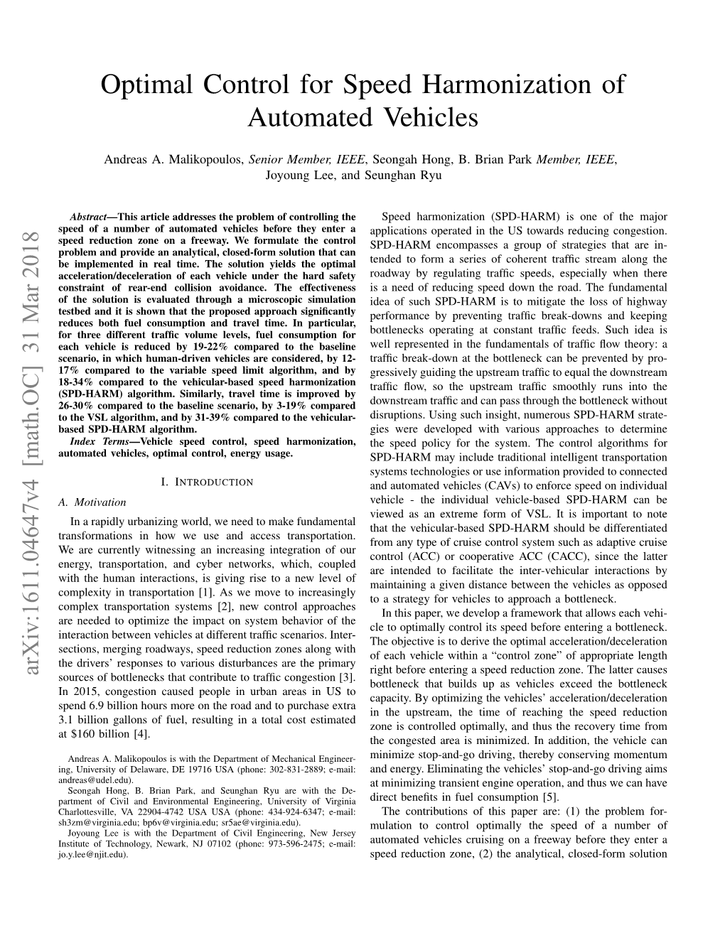 Optimal Control for Speed Harmonization of Automated Vehicles