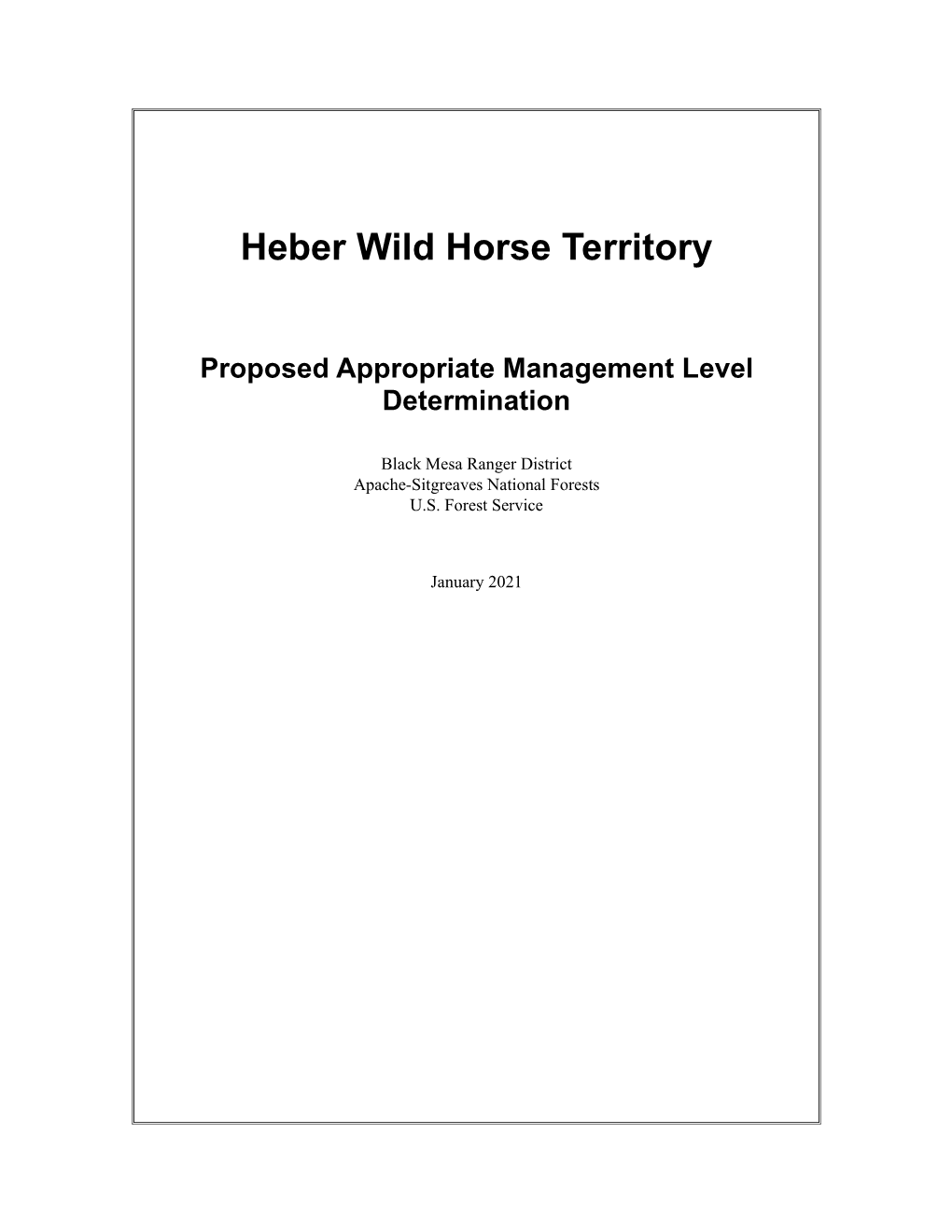 Heber Wild Horse Territory Proposed Appropriate Management Level Determination