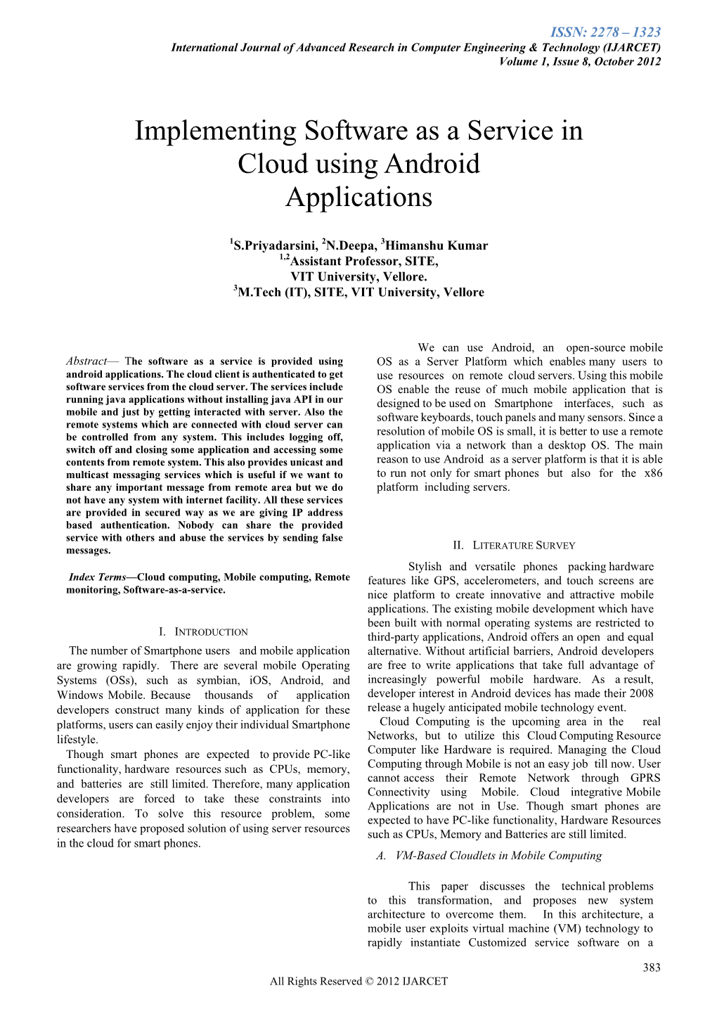 Implementing Software As a Service in Cloud Using Android Applications